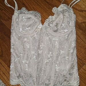 Victoria Secret Lace Bustier Corset Top in Pale Pink White Lace
